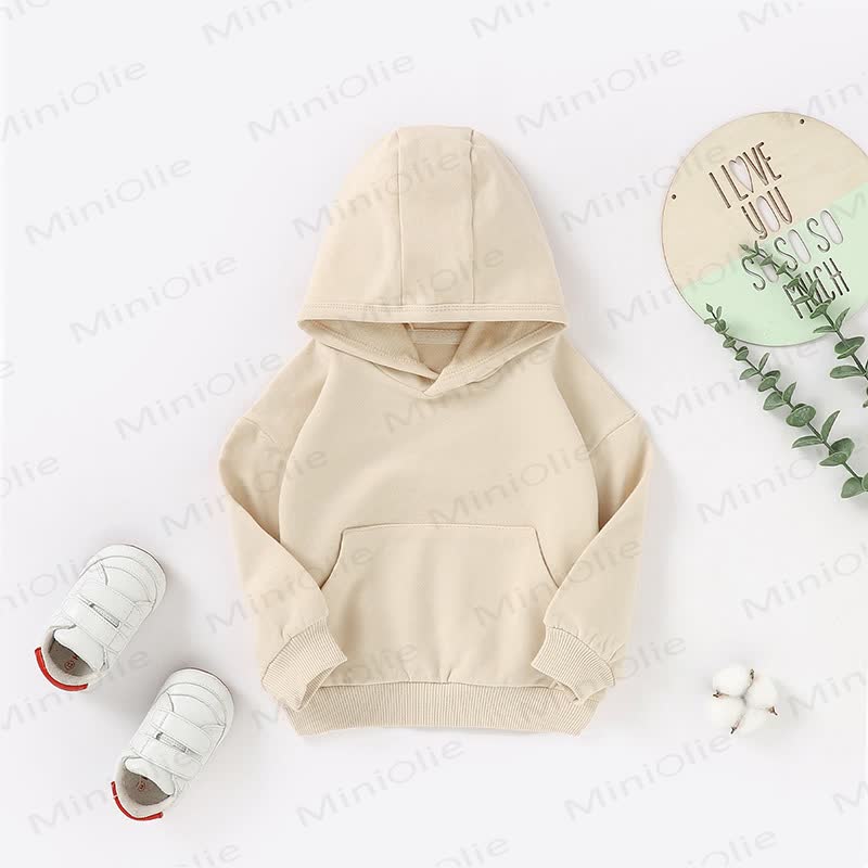 Felpa con cappuccio in cotone tinta unita per neonati e bambini - Beige - 3T - image 6