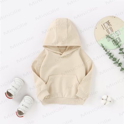 Felpa con cappuccio in cotone tinta unita per neonati e bambini - Beige - 3T - image 6