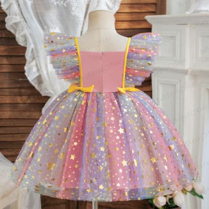 Vestito in rete con fiocco arcobaleno e stelle per bambina - image 2