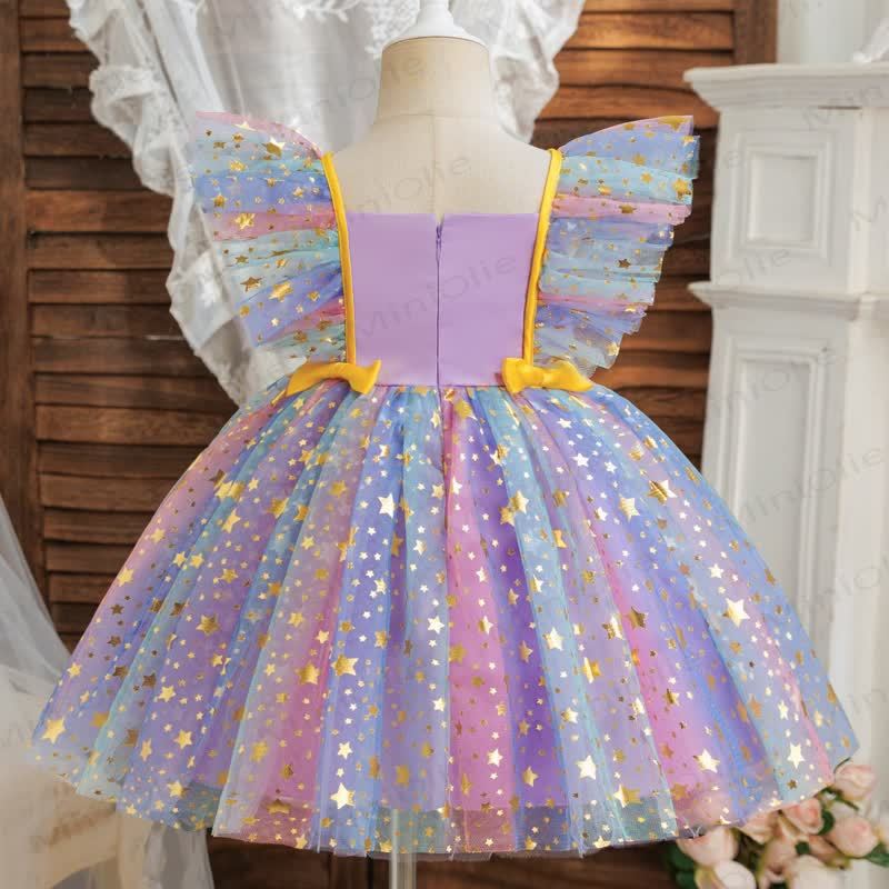 Vestito in rete con fiocco arcobaleno e stelle per bambina - image 4