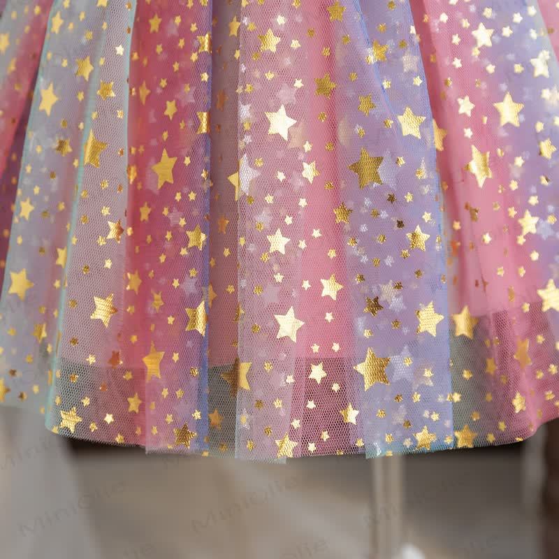 Vestito in rete con fiocco arcobaleno e stelle per bambina - image 8