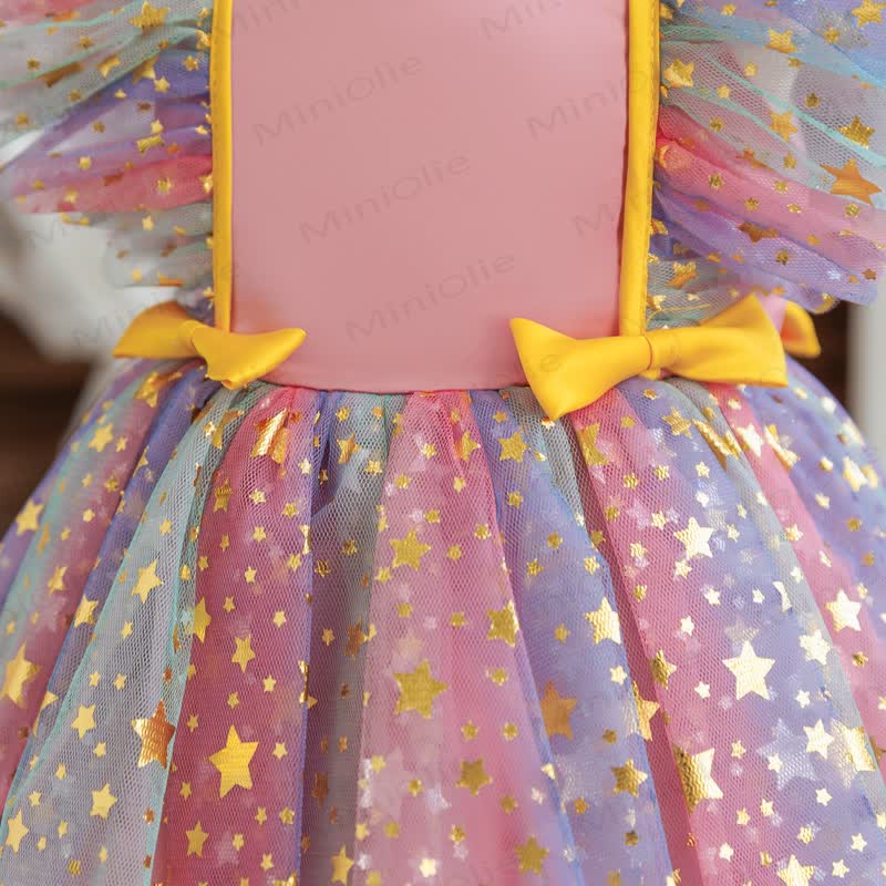 Vestito in rete con fiocco arcobaleno e stelle per bambina - image 7
