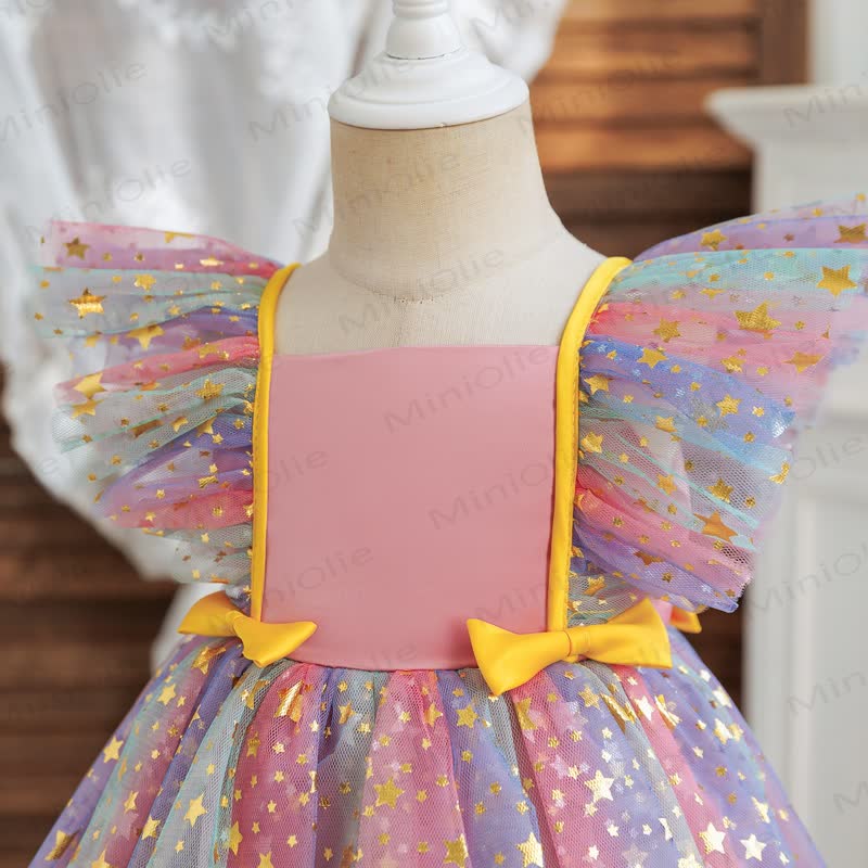 Vestito in rete con fiocco arcobaleno e stelle per bambina - image 6