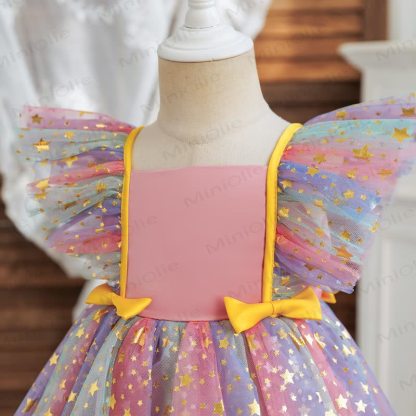 Vestito in rete con fiocco arcobaleno e stelle per bambina - image 6
