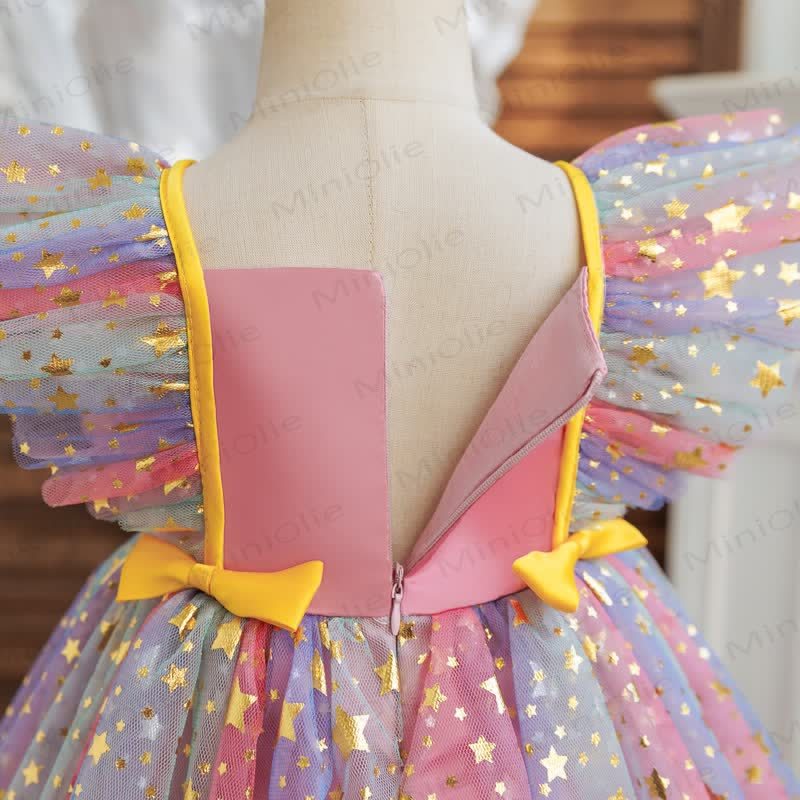 Vestito in rete con fiocco arcobaleno e stelle per bambina - image 9