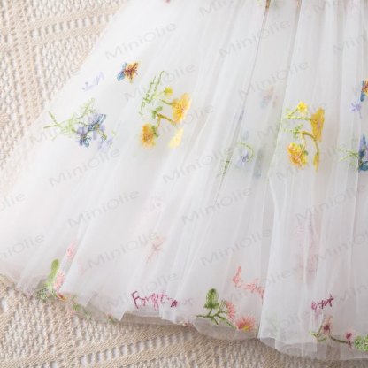 Vestito in rete con fiocco ricamato a fiori per bambina - image 7