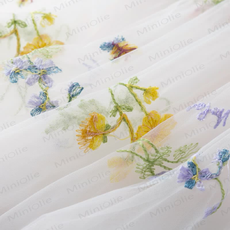 Vestito in rete con fiocco ricamato a fiori per bambina - image 8