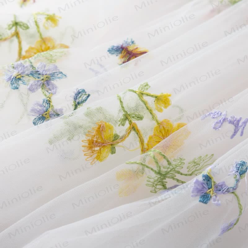 Vestito in rete con fiocco ricamato a fiori per bambina - image 8