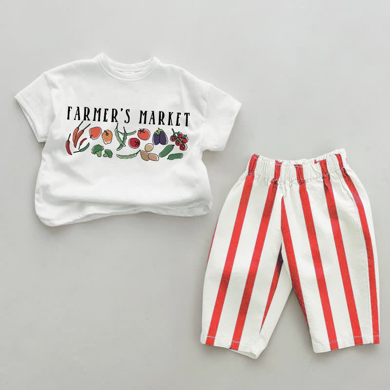 FARMER'S MARKET Set da 2 pezzi a righe verticali rosse per neonati - Bianco e rosso - 2-3T - image 1