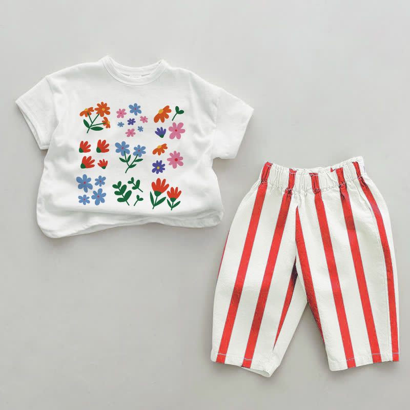 Set da 2 pezzi a righe verticali rosse Baby Flowers - Bianco e rosso - 2-3T - image 1