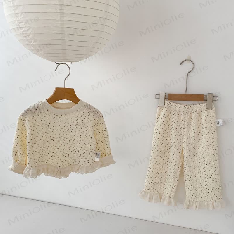 Set da 2 pezzi in pizzo con fiori a nido d'ape per bambina - image 4