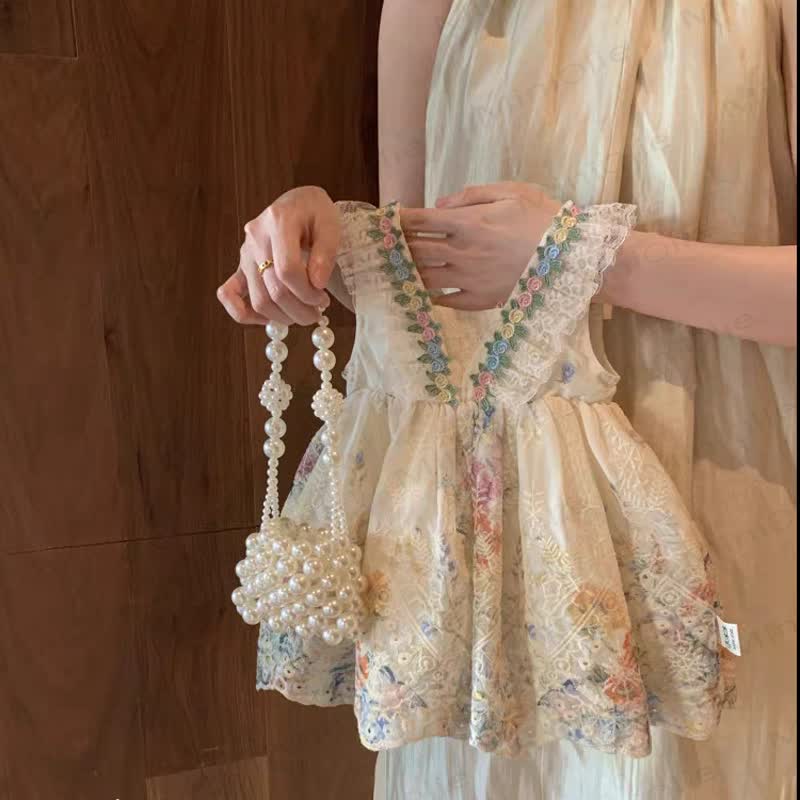 Vestito a rete multicolore con fiori per bambina - Beige - 10 anni - image 1