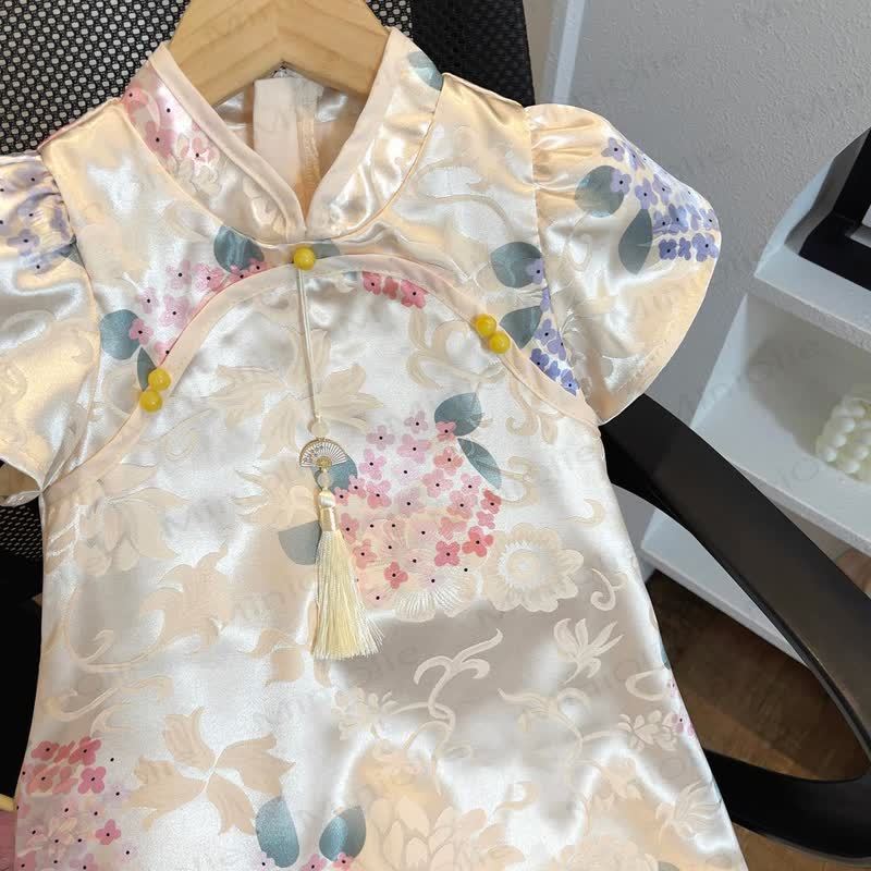 Vestito beige floreale per bambina - image 3