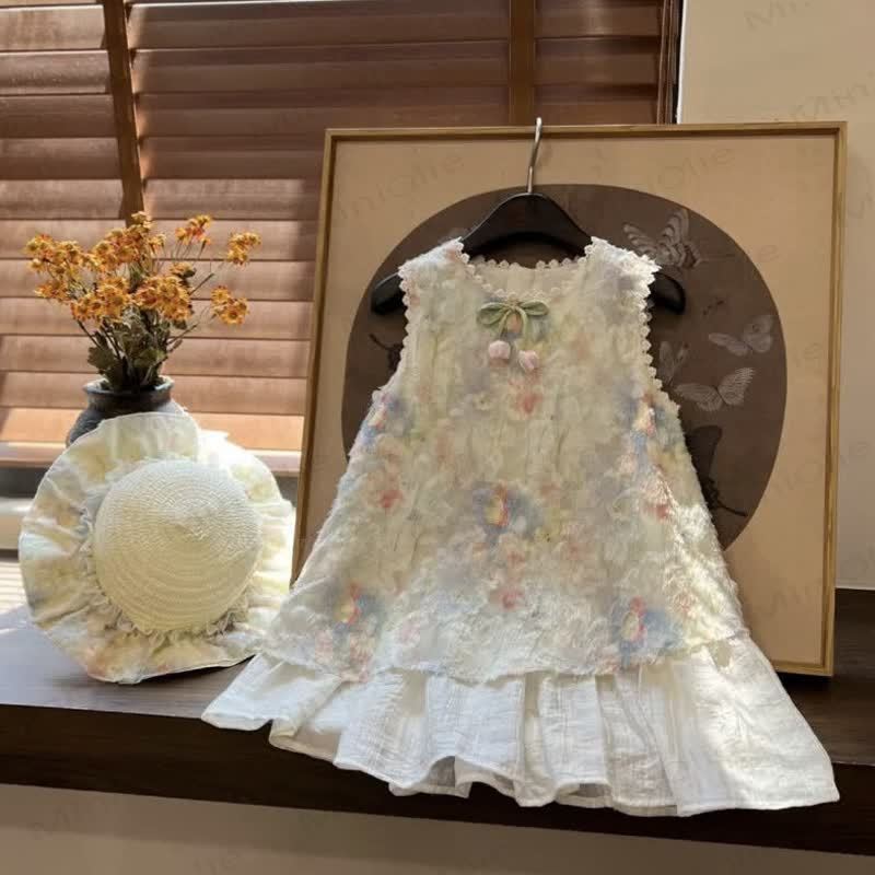 Vestito senza maniche con fiori multicolori per bambina - Beige - 8 anni - image 1