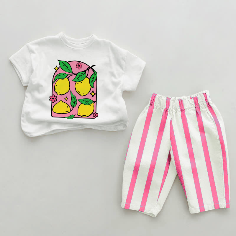 Set da 2 pezzi a righe verticali rosa Baby Lemon & Flower - Bianco e rosa - 2-3T - image 1