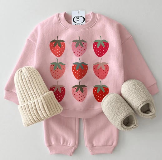 Felpa rosa fragola dolce per bambini, set da 2 pezzi - Rosa - 2-3T - image 1