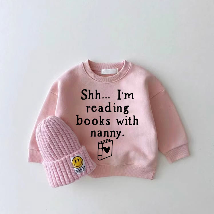 SHH... STO LEGGENDO LIBRI CON LA TATA. Felpa rosa con stampa leopardata e cuore per neonati - Rosa - 2-3T - image 1