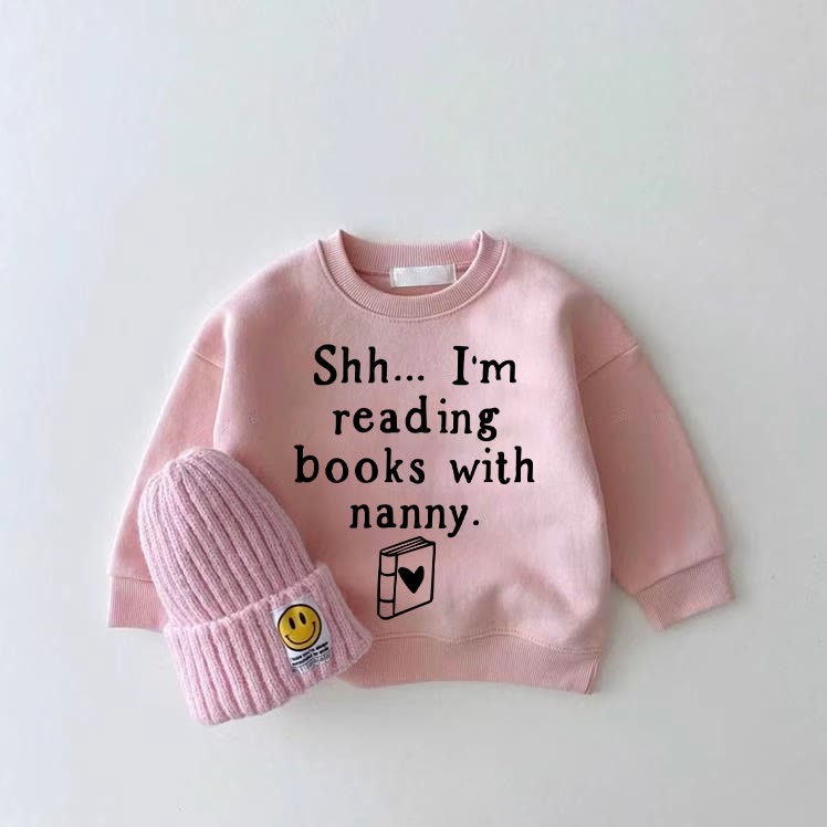 SHH... STO LEGGENDO LIBRI CON LA TATA. Felpa rosa con stampa leopardata e cuore per neonati - Rosa - 2-3T - image 1