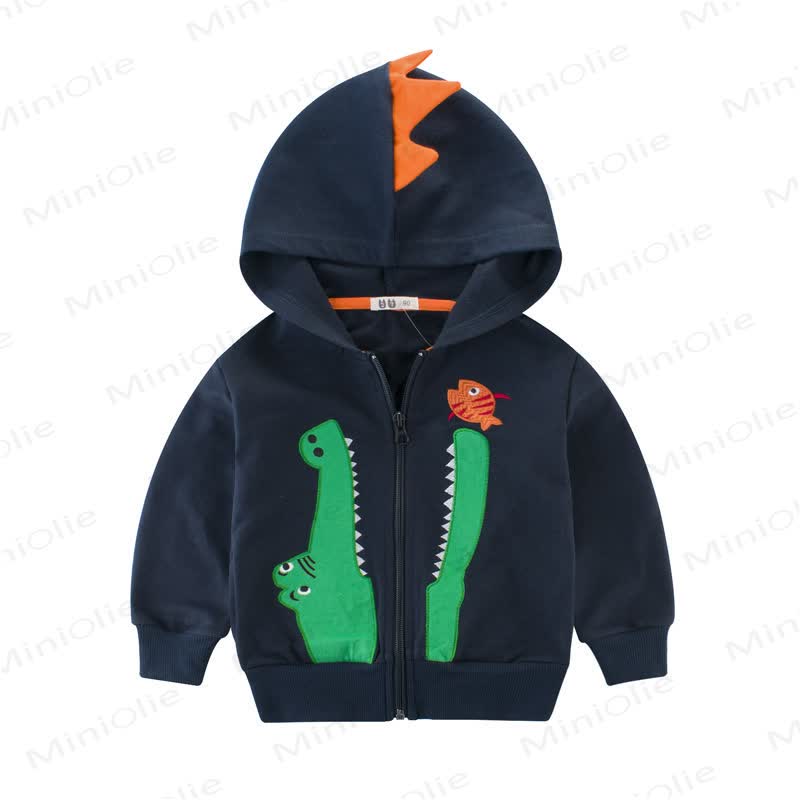 Felpa con cappuccio e zip a tema coccodrillo per bambini - Blu - 8-9T - image 1