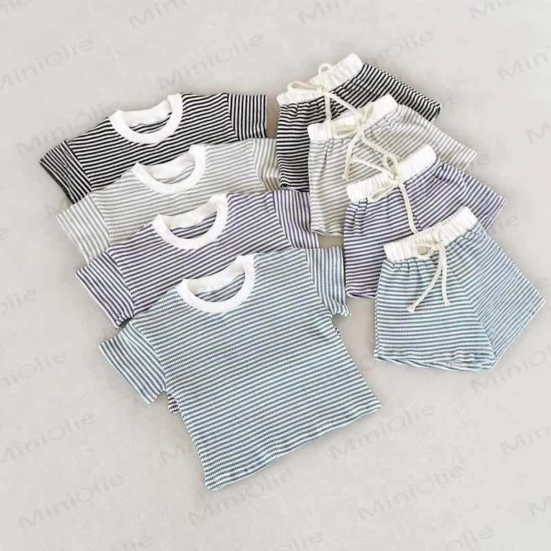 Set da 2 pezzi a righe a nido d'ape per neonato - image 1