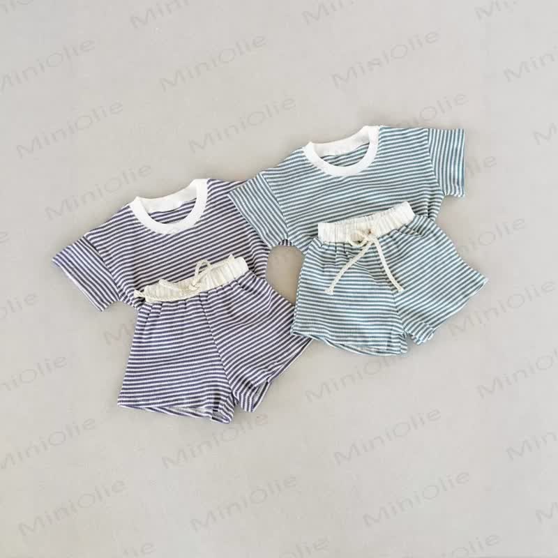 Set da 2 pezzi a righe a nido d'ape per neonato - image 3