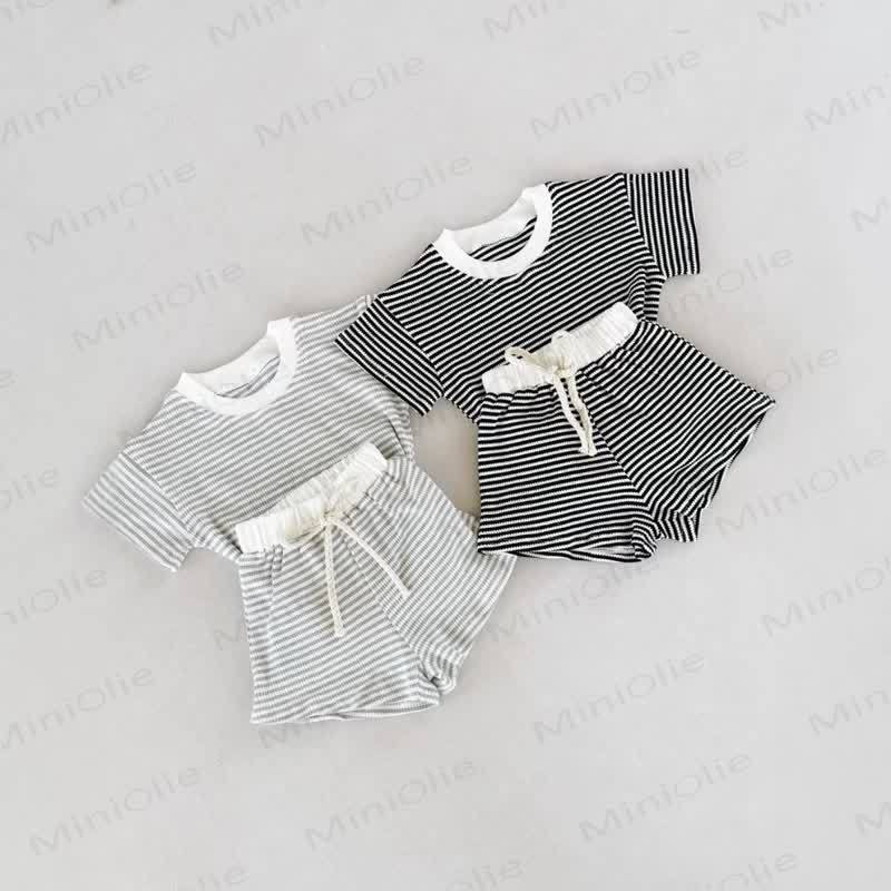 Set da 2 pezzi a righe a nido d'ape per neonato - image 4