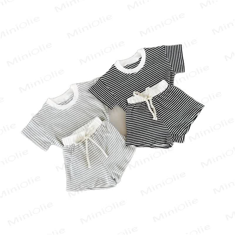 Set da 2 pezzi a righe a nido d'ape per neonato - image 5