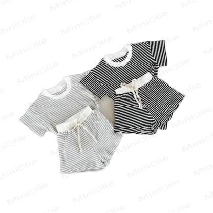 Set da 2 pezzi a righe a nido d'ape per neonato - image 5