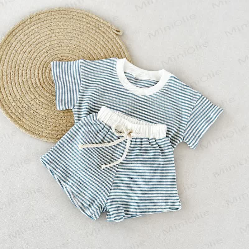 Set da 2 pezzi a righe a nido d'ape per neonato - Blu - 5-7T - image 6