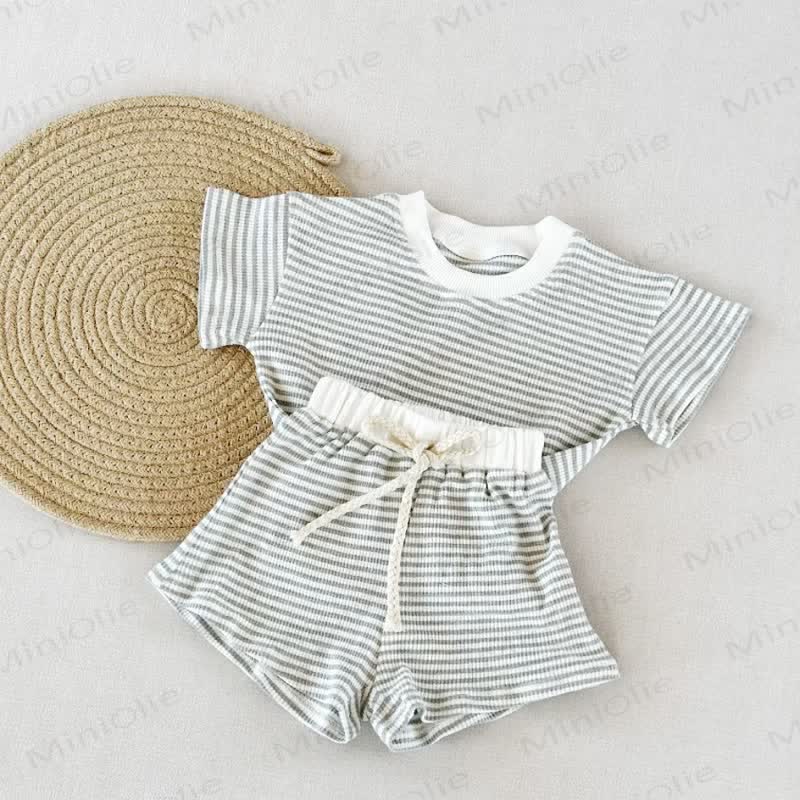 Set da 2 pezzi a righe a nido d'ape per neonato - Grigio - 5-7T - image 7