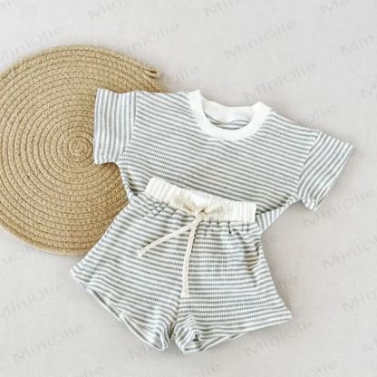 Set da 2 pezzi a righe a nido d'ape per neonato - Grigio - 5-7T - image 7