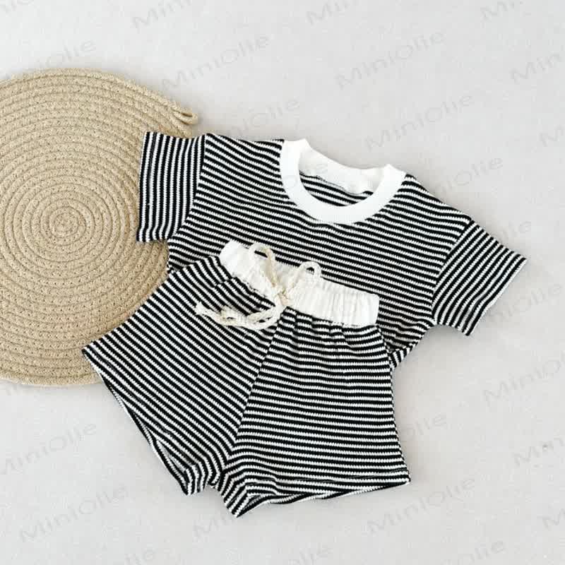 Set da 2 pezzi a righe a nido d'ape per neonato - Nero - 5-7T - image 9