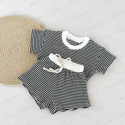 Set da 2 pezzi a righe a nido d'ape per neonato - Nero - 5-7T - image 9