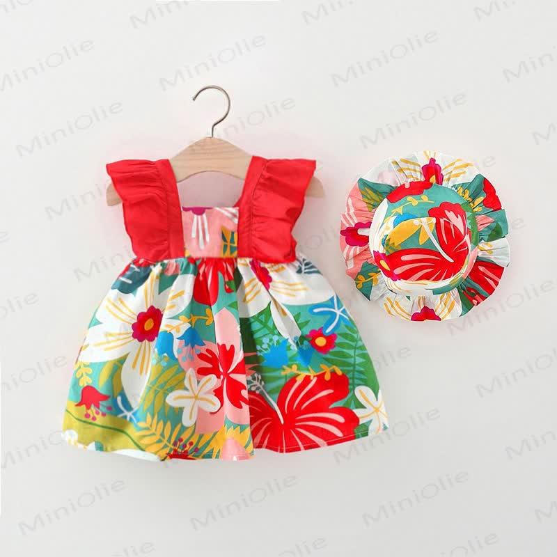 Vestito con fiocco a fiori per neonati e bambini - Rosso - 3-5T - image 1