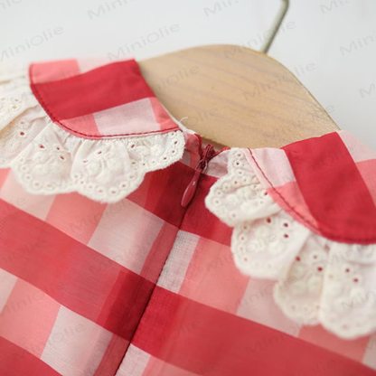 Vestito per neonato con fiocco rosso a quadri e ciliegie - image 5