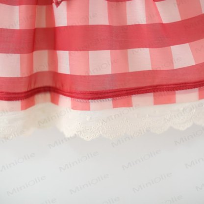 Vestito per neonato con fiocco rosso a quadri e ciliegie - image 9