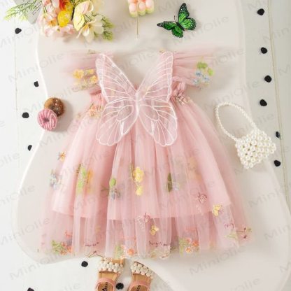 Vestito a rete con fiori/ciliegie per bambina - Rosa - 5-7T - image 4