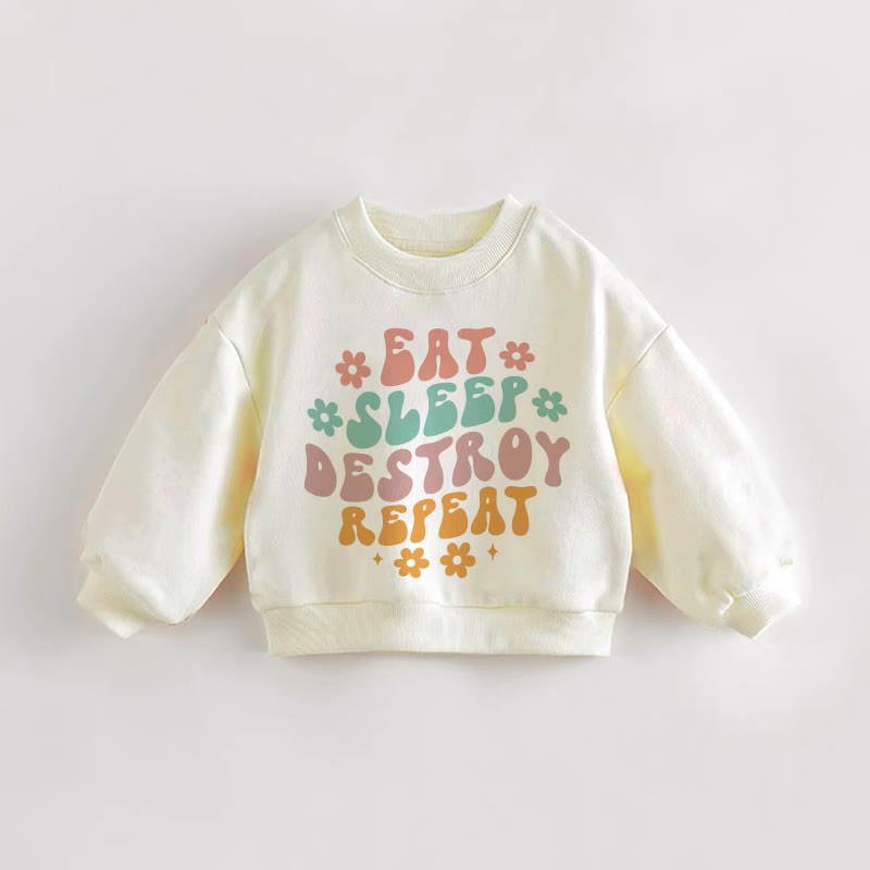 Felpa per neonati e bambini piccoli EAT SLEEP DESTROY REPEAT - Crema - 3-5T - image 1
