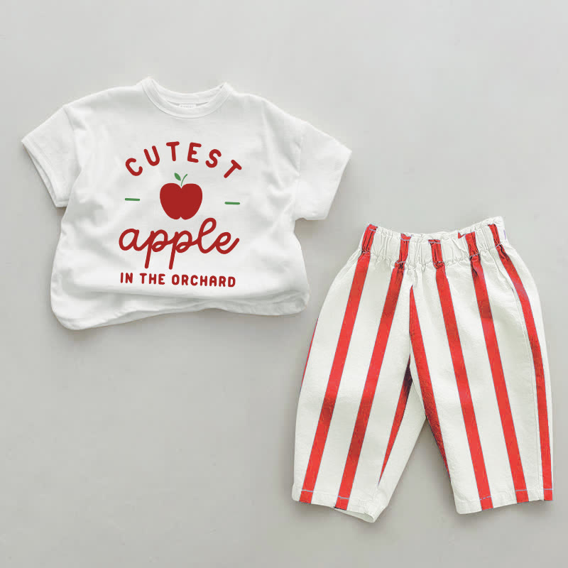 LA MELA PIÙ CARINA DEL FRUTTETO Set da 2 pezzi a righe verticali rosse - Bianco e rosso - 2-3T - image 1