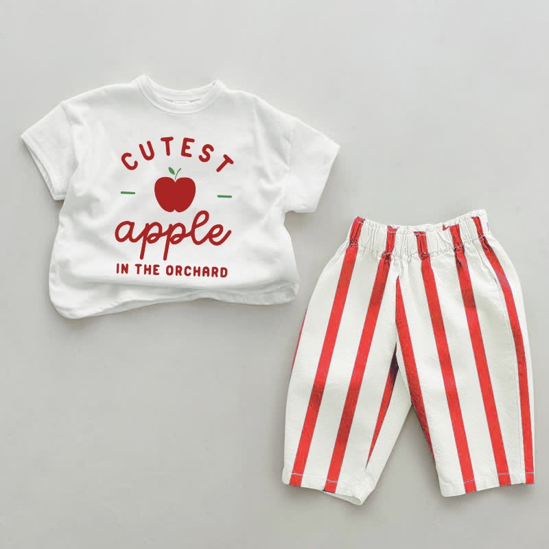 LA MELA PIÙ CARINA DEL FRUTTETO Set da 2 pezzi a righe verticali rosse - Bianco e rosso - 2-3T - image 1