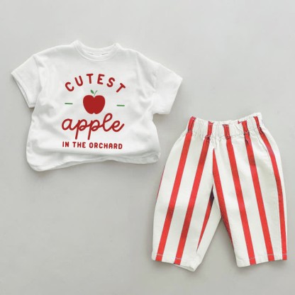 LA MELA PIÙ CARINA DEL FRUTTETO Set da 2 pezzi a righe verticali rosse - Bianco e rosso - 2-3T - image 1