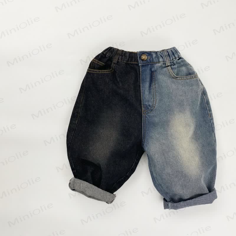 Pantaloni in denim color block per neonati e bambini - Nero e blu - 6-7,5T - image 1
