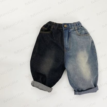 Pantaloni in denim color block per neonati e bambini - Nero e blu - 6-7,5T - image 1