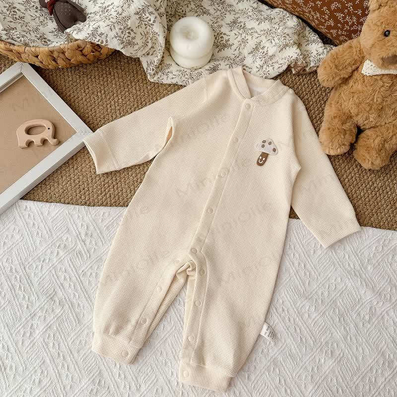 Tutina per neonati con motivo waffle e funghi - Beige - 18-24 mesi - image 4