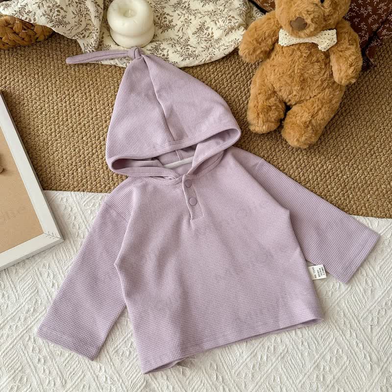 Felpa con cappuccio a tinta unita con motivo a nido d'ape per neonati e bambini piccoli - Viola - 3-5T - image 5