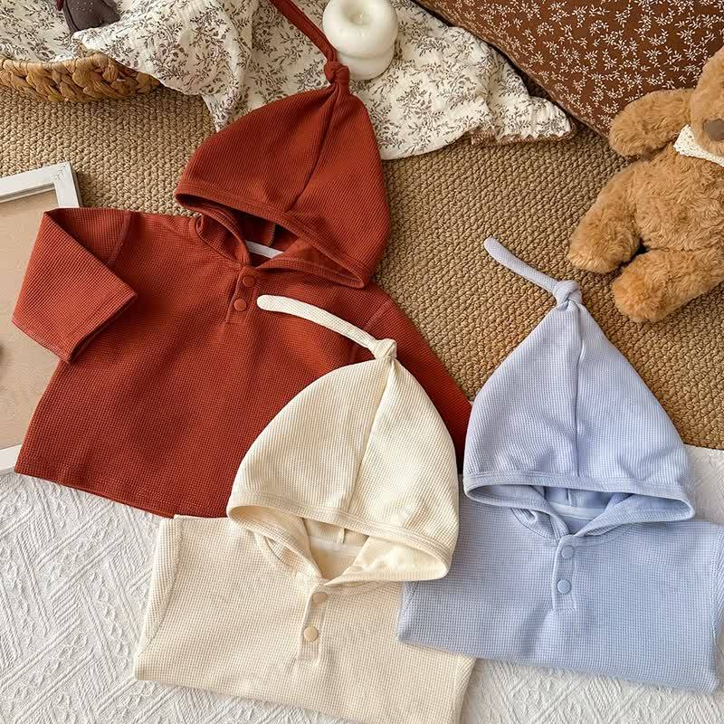 Felpa con cappuccio a tinta unita con motivo a nido d'ape per neonati e bambini piccoli - image 2