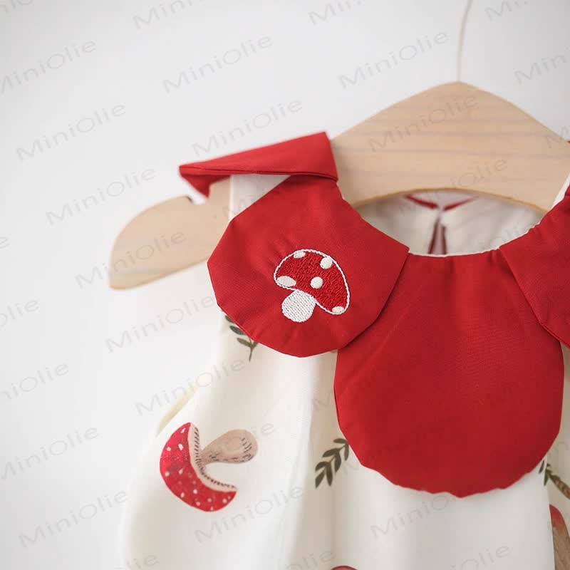 Vestito beige con colletto a petalo e fungo per bambina - image 3
