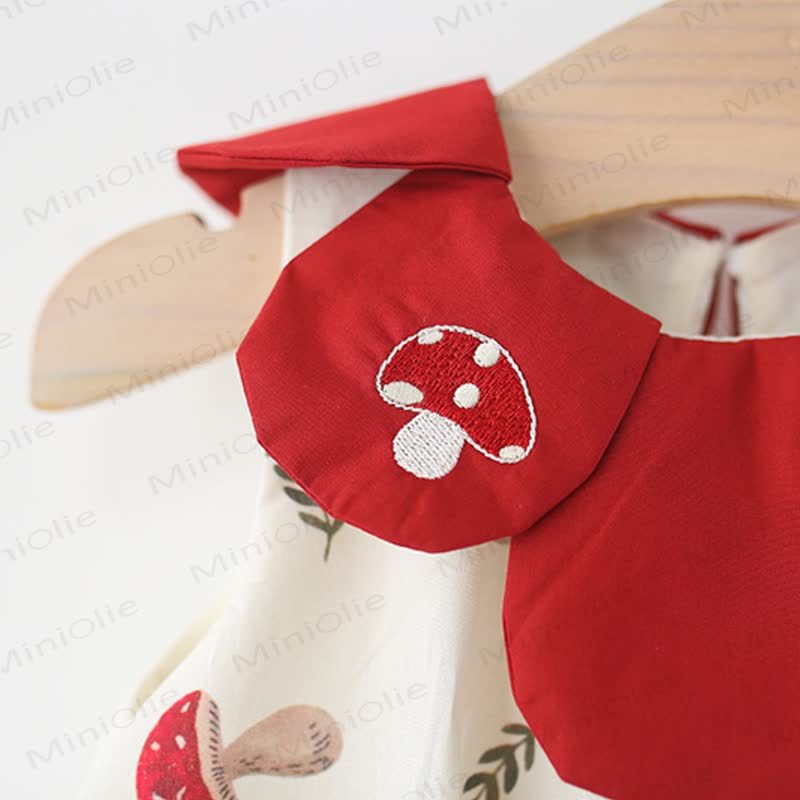 Vestito beige con colletto a petalo e fungo per bambina - image 5