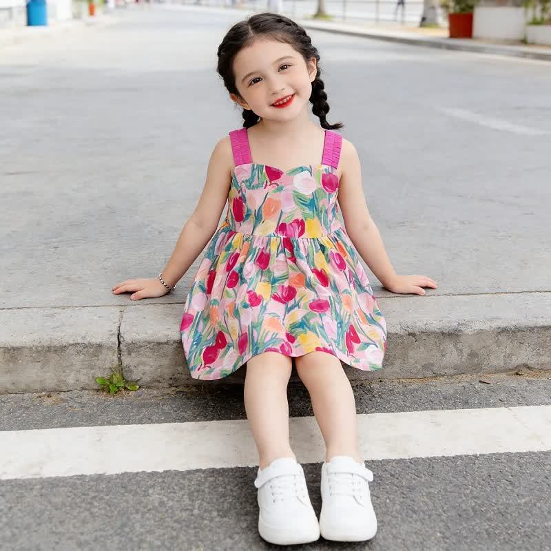 Vestito con bretelle e fiocchi floreali per bambina - image 4