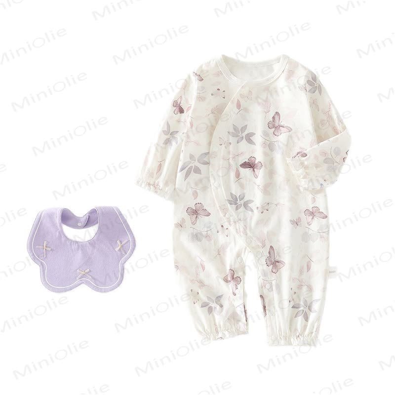 Tutina da bambina con farfalle e bavaglino - image 2